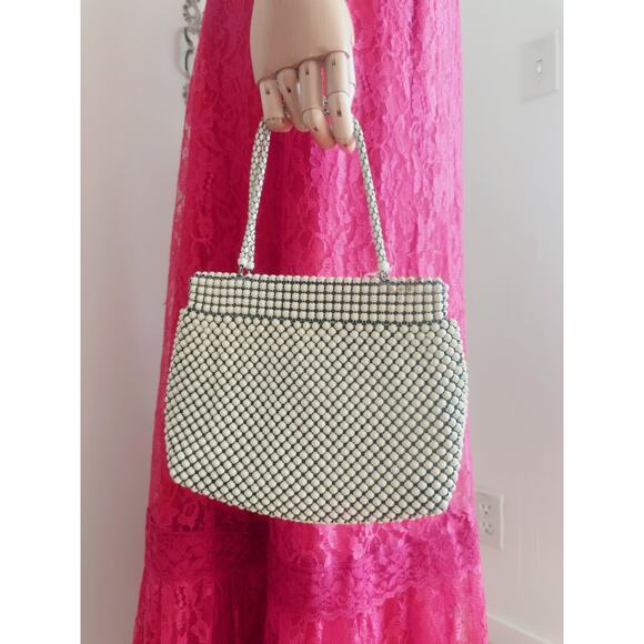 Vintage 1940s Whiting & Davis Metal Mesh Handbag Purse Evening Cream - Picture 1 of 6